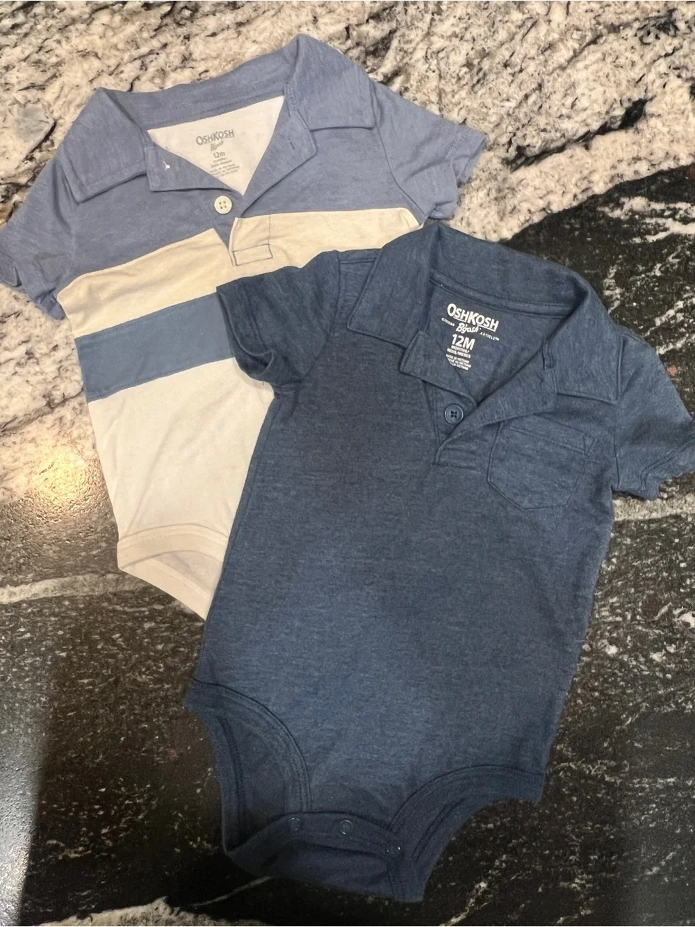 OshKosh B’gosh Polo Bodysuit Bundle 12 Months | Blue Collared Onesies (2-Pack)